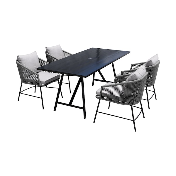 Armen Living Koala and Calica 5 Piece Dining Set in Dark Eucalyptus and Metal with Gray Rope 840254332355 - main